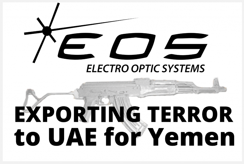 EOS Exporting Terror to UAE for Yemen placard