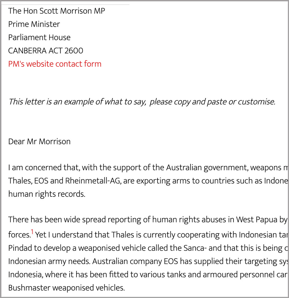 Example Letter to PM